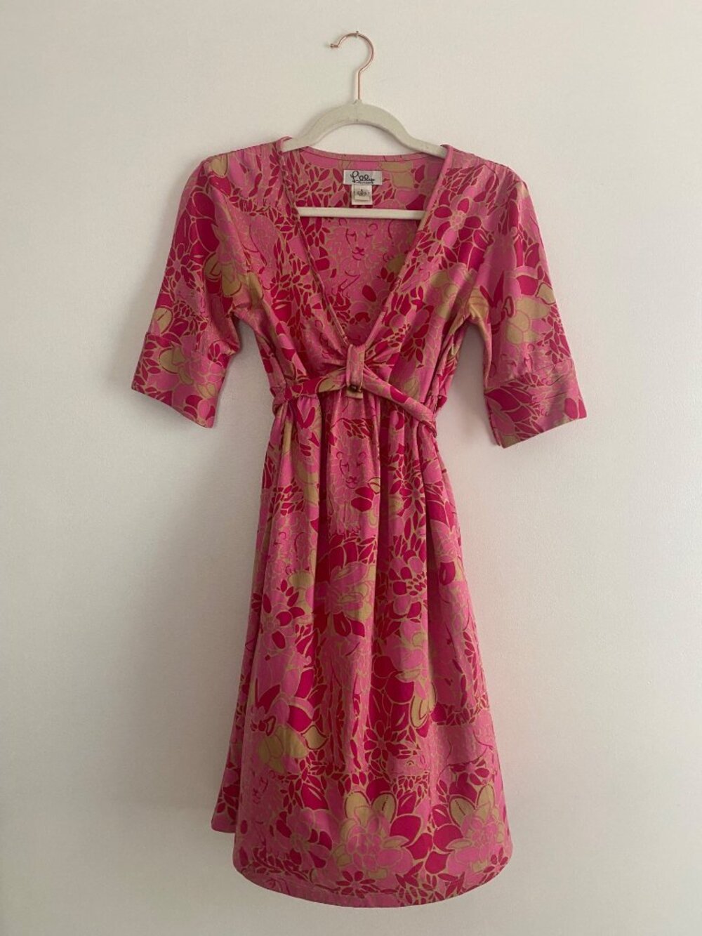 Vintage Lilly Pulitzer Retro 100% Silk Knee-Length Floral Pink Dress Size 2